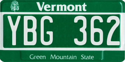 VT license plate YBG362