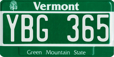 VT license plate YBG365