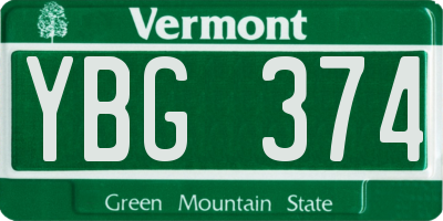 VT license plate YBG374