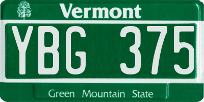 VT license plate YBG375