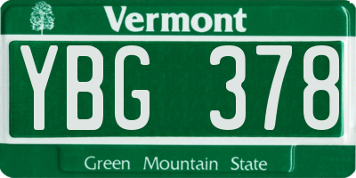 VT license plate YBG378