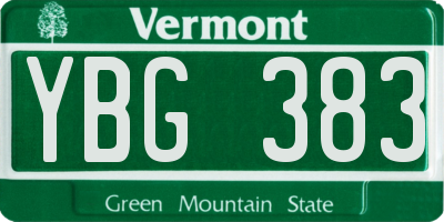 VT license plate YBG383