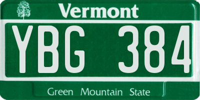VT license plate YBG384