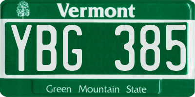 VT license plate YBG385