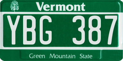 VT license plate YBG387