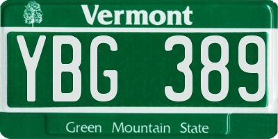 VT license plate YBG389