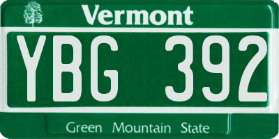 VT license plate YBG392