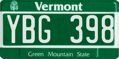 VT license plate YBG398
