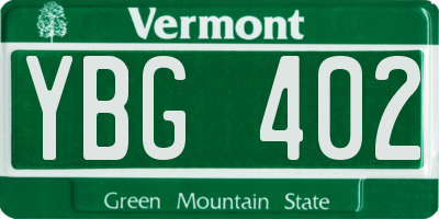 VT license plate YBG402
