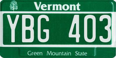 VT license plate YBG403