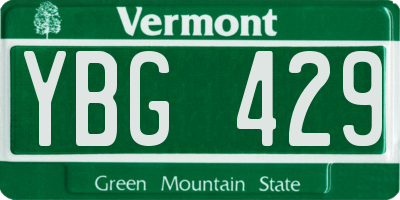 VT license plate YBG429