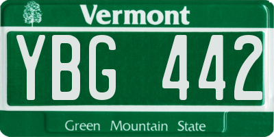 VT license plate YBG442