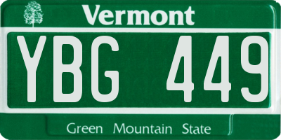 VT license plate YBG449
