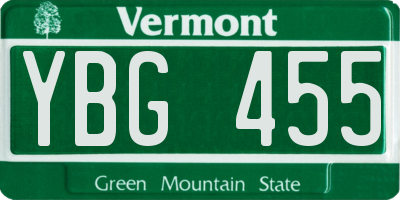 VT license plate YBG455