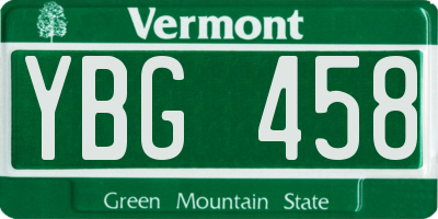 VT license plate YBG458