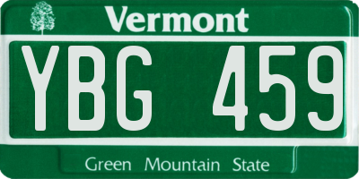 VT license plate YBG459