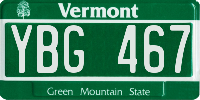 VT license plate YBG467