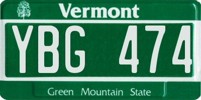 VT license plate YBG474