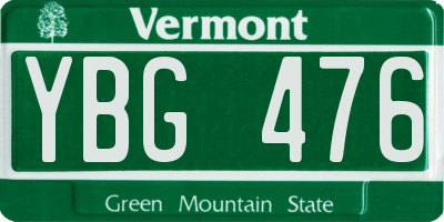 VT license plate YBG476