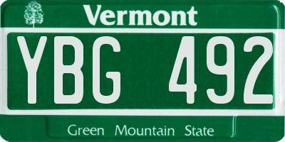 VT license plate YBG492