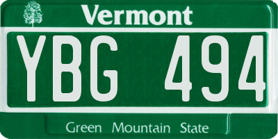 VT license plate YBG494