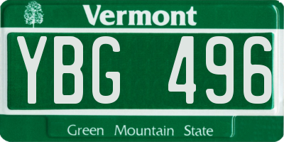 VT license plate YBG496