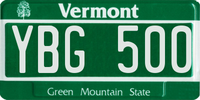 VT license plate YBG500
