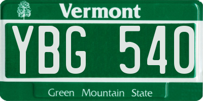 VT license plate YBG540