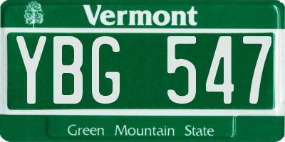 VT license plate YBG547