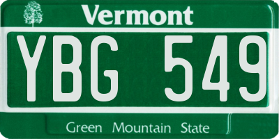VT license plate YBG549