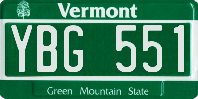 VT license plate YBG551