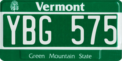 VT license plate YBG575
