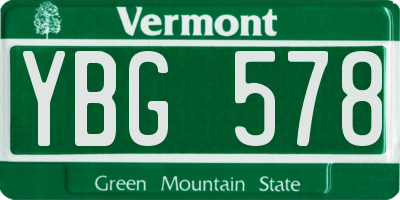 VT license plate YBG578