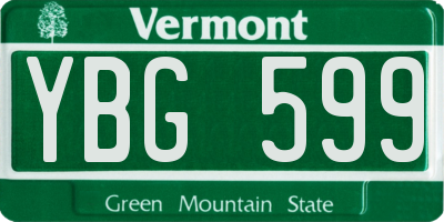VT license plate YBG599