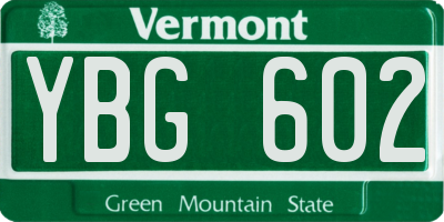 VT license plate YBG602