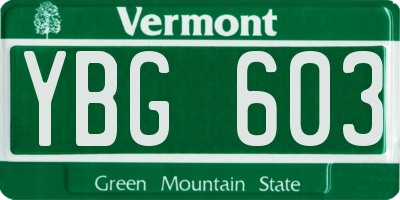 VT license plate YBG603
