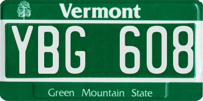 VT license plate YBG608