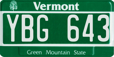 VT license plate YBG643