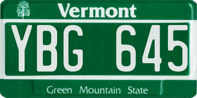 VT license plate YBG645