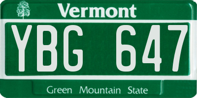 VT license plate YBG647