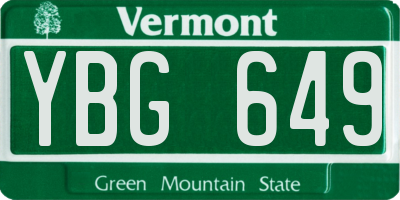 VT license plate YBG649