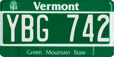 VT license plate YBG742