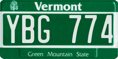 VT license plate YBG774