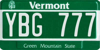 VT license plate YBG777