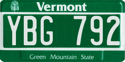 VT license plate YBG792