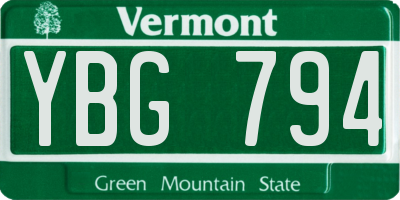 VT license plate YBG794