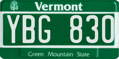 VT license plate YBG830