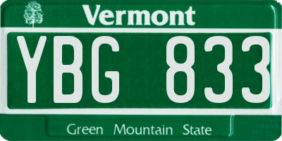 VT license plate YBG833