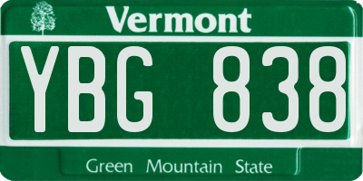VT license plate YBG838