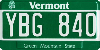 VT license plate YBG840
